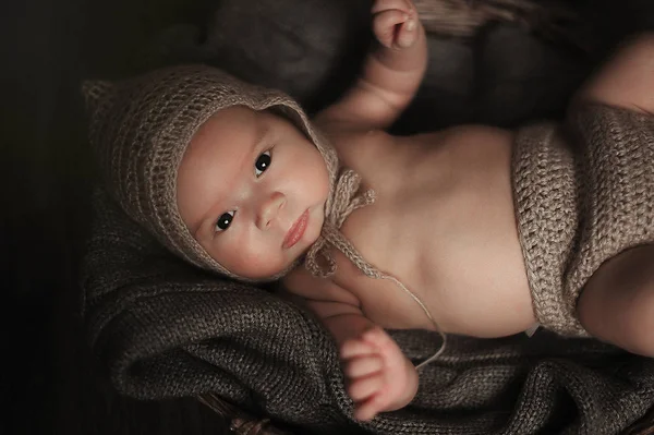 Retrato Bebé Niño Sombrero Punto —  Fotos de Stock