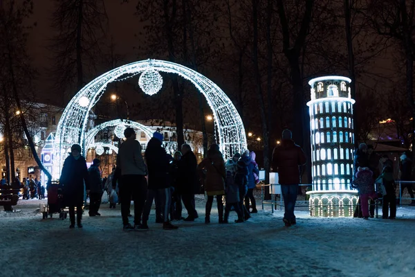 Verlichting Decoratie Als Monumenten Van Wereld Stad Van Gomel Tijdens — Stockfoto