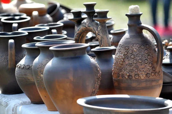 Divers Plats Argile Céramique Poterie Faite Par Des Artistes Folkloriques — Photo