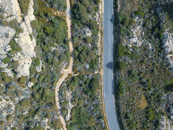 Ptačí Pohled Dron Silniční Přejezd Ostrov Maddalena Severně Sardinie Itálie — Stock fotografie