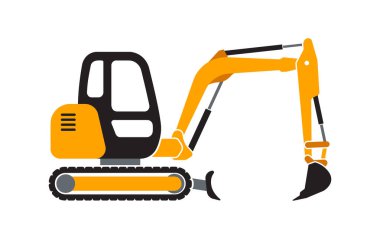 Küçük mini kazıcı kazıcı inşaat aracı sarı siluet sadeleştirilmiş yan görünüm illüstrasyon şeffaf arkaplan izole vektörü