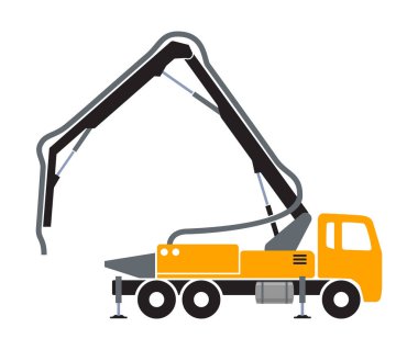 Basit beton pompa kamyonu sarı inşaat aracı siluet yan görüş simgesi vektörü şeffaf arkaplan izole