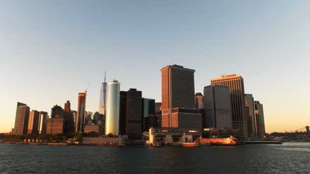 Skyline Von Manhatten New York Bei Sonnenuntergang — Stockvideo