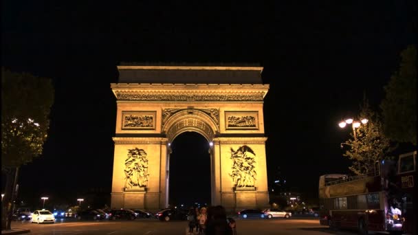 Paříž Francie Září 2015 Noční Pohled Arc Triomphe Etoile Paříži — Stock video