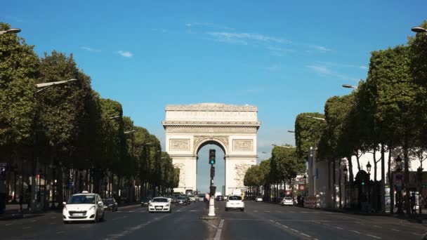 Een Weergave Van Ochtend Van Arc Triomphe Etoile Aan Avenue — Stockvideo
