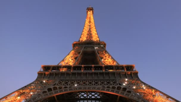 Paříž Francie Září 2015 Zblízka Pohled Eiffelovu Věž Světlo Displeje — Stock video