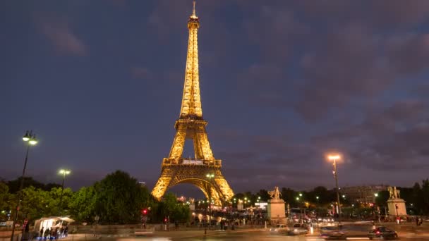 Paris Frankrijk September 2015 Een Nachtelijke Time Lapse Van Eiffeltoren — Stockvideo
