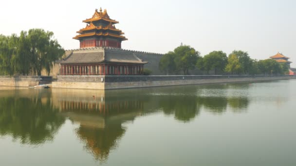 Amplia Vista Del Foso Una Torre Esquina Ciudad Prohibida Beijing — Vídeos de Stock