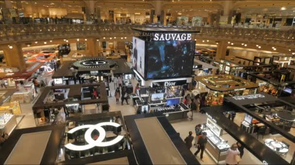 Paris Fransa Eylül 2015 Lüks Mağaza Galeries Lafayette Paris — Stok video