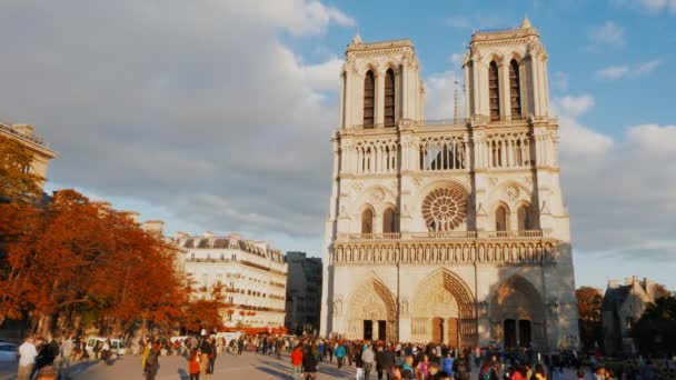 Notre Dame Paris France Septembre 2015 Panorama Façade Cathédrale Notre — Video