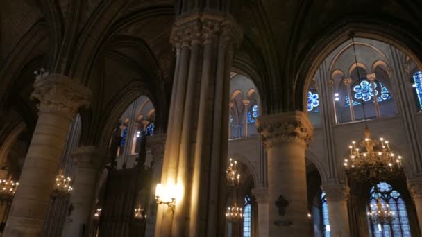 Notre Dame Paris France Setembro 2015 Uma Imagem Panorâmica Interior — Vídeo de Stock