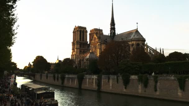 Косий Зору Зовнішності Собору Паризької Богоматері Парижі Франція — стокове відео