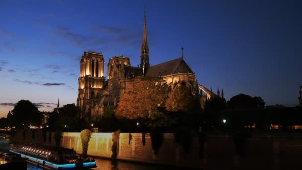 Нічний Вид Собор Нотр Дам Одна Найвідоміших Церков Парижа — стокове відео