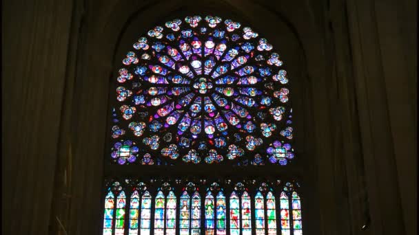 Notre Dame Paris Frankreich September 2015 Vergrößerung Eines Glasfensters Der — Stockvideo