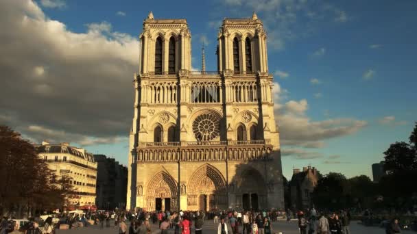 Notre Dame Paris Frankrijk September 2015 Voorzijde Toegang Tot Kathedraal — Stockvideo