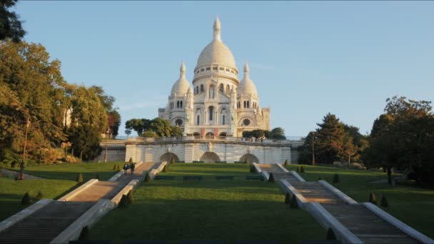 Montmartre Paříž Francie Září 2015 Ranní Pohled Baziliky Sacre Coeur — Stock video