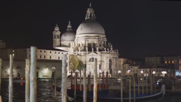 Egy Éjszaka Zár Megjelöl Kilátás Bazilika Szent Mária Velence Olaszország — Stock videók