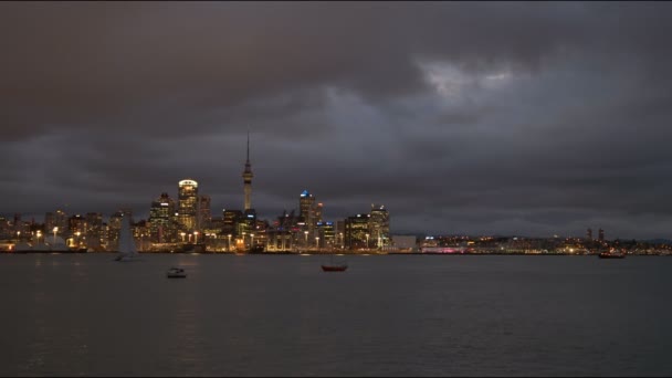 Vista Cidade Auckland Devonport Noite — Vídeo de Stock