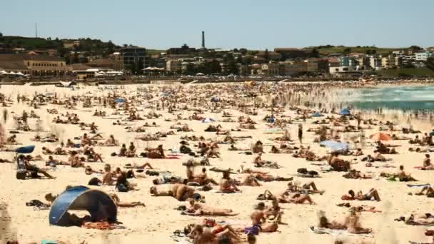 Lapso Tempo Multidões Praia Bondi Praia Mais Famosa Sydney — Vídeo de Stock