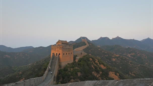 Tramonto Panning Colpo Destra Del Grande Muro Della Cina Jinshanling — Video Stock