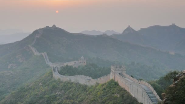 Tramonto Zoom Vista Del Grande Muro Della Cina Jinshanling Guardando — Video Stock