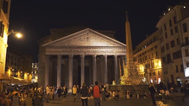 ローマ イタリア 2015 パンテオン広場の外観の表示夜イタリア ローマのロトンダ — ストック動画