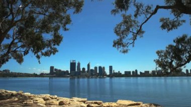 çerçeveli sakız ağaçları ve swan river, Batı Avustralya perth manzarası