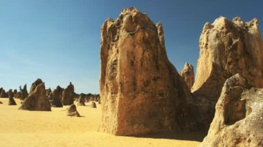 Sol pinnacles, sıradışı kaya oluşumları nambung Ulusal Park, Batı Avustralya görüntüsünü kaydırma