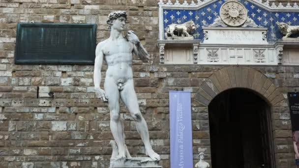 意大利佛罗伦萨 2015年9月27日 意大利佛罗伦萨的米开朗基罗大卫雕像的复制品 — 图库视频影像