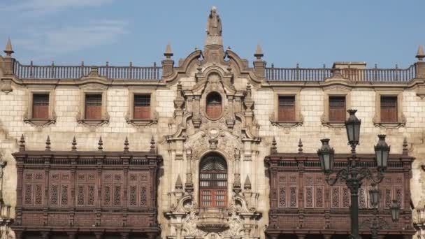 Lima Peru June 2016 Zoom Out Close View Archbishops Palace — Stock videók