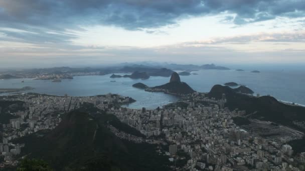 Вечерний Вид Гору Ботафого Сахарную Буханку Рио Жанейро Бразилия — стоковое видео
