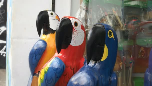 Büyük Oyma Ahşap Macaws Rio Janeiro Yakın Çekim — Stok video