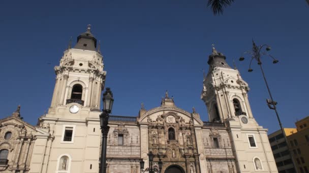 Lima Peru Junho 2016 Inclinação Tarde Para Baixo Tiro Catedral — Vídeo de Stock
