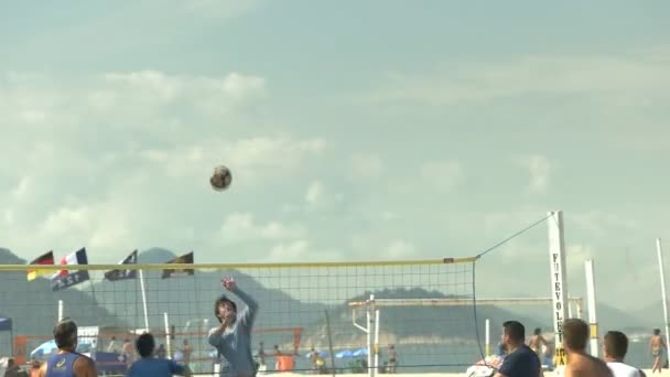 Rio Janeiro Brasile Maggio 2016 Rallentatore Chiuda Dei Giocatori Footvolley — Video Stock
