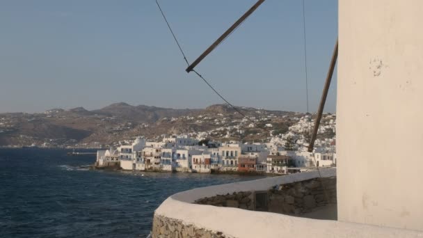 Little venice as seen from the windmills on mykonos, greece — Stock Video