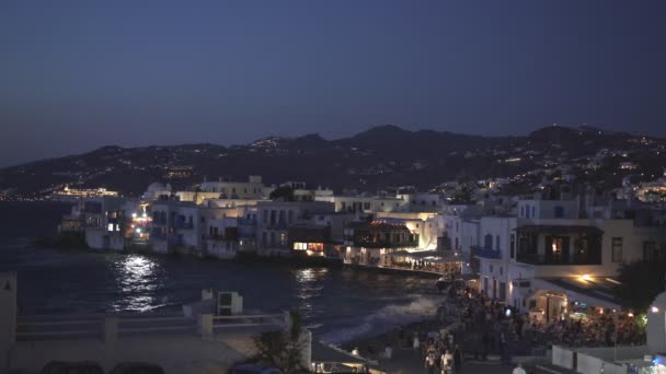 Nachtansicht von Klein Venedig auf Mykonos — Stockvideo