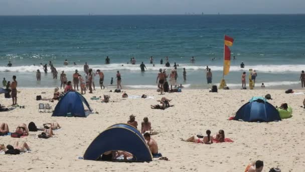 SURFERS PARADISE, AUSTRALIA - 4 DE DICIEMBRE DE 2016: turistas y asistentes a la playa en mainbeach en el paraíso de los surfistas — Vídeos de Stock