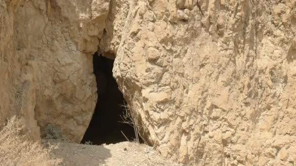 Nahaufnahme eines Höhleneingangs bei Qumran, Island — Stockvideo