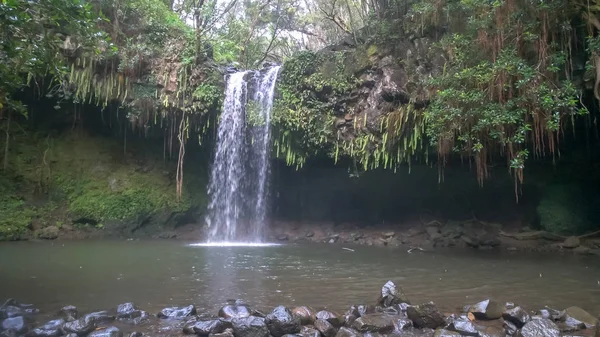 Ampia vista delle cascate gemelle sulla famosa strada mauis per Hana — Foto Stock