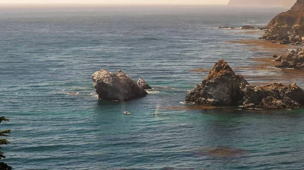 Migrating humpback whales surface at julia pfiffer burns state park along the california coast — Stock Photo, Image