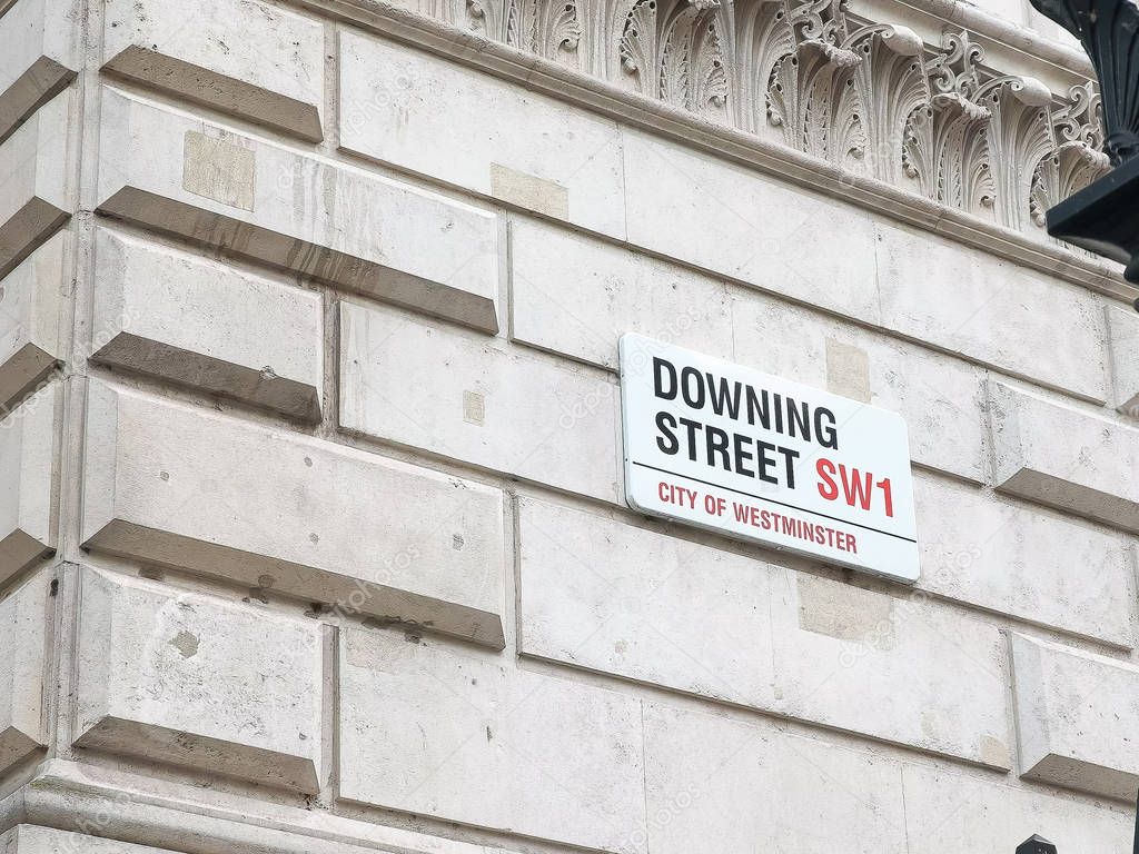 close up of the sign at downing street, london