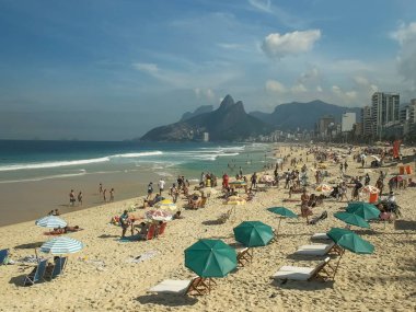 Rio De Janeiro, Brezilya- 27,Mayıs, 2016: Rio de janeiro'daki ipanema plajının yüksek açı görünümü