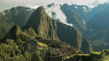 sisli bir sabah machu picchu ve yabani orkide