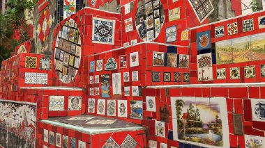 Rio De Janeiro, Brezilya- 25,Mayıs, 2016: Rio'da selaron merdivenlerinde fayans yakın