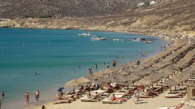 mikonos yunan adasında popüler elia plaj yakın