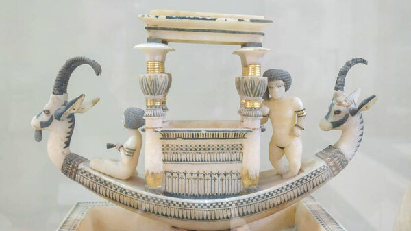 calcite boat from tomb of tutankhamun in egypt