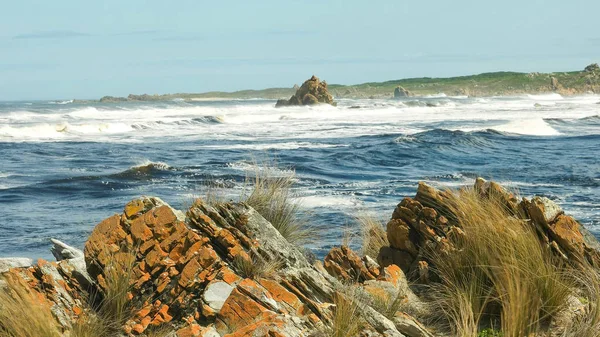 Rocas rojas en la desembocadura del río Arthur en la costa oeste de Tasmania — Foto de Stock