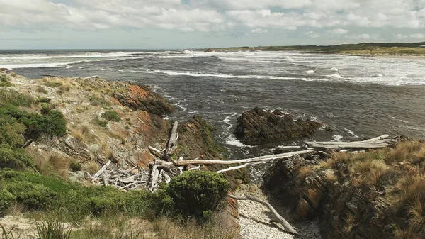 Amplia vista del oscuro agua de tanino en la desembocadura del río Arthur en Tasmania — Foto de Stock