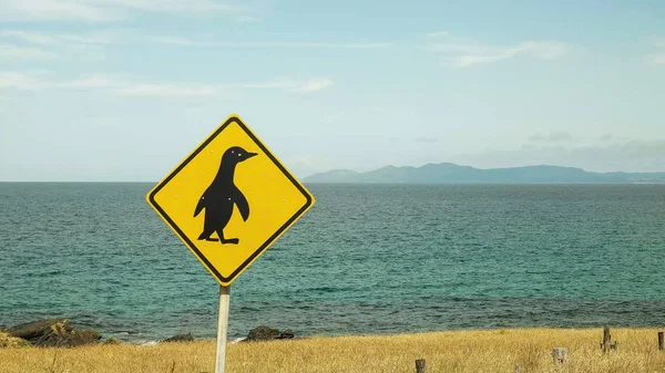 Pinguim sinal de estrada em stanley na tasmânia — Fotografia de Stock