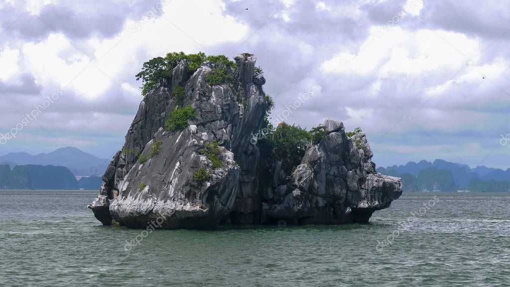 close up of an islet in halong bay